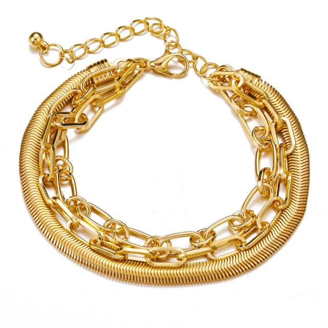 3pcs Set Fashion Thick Chain Link Bracelets Bangles For Women-Braceletes-Arimonz-Triple Chain Gold-Arimonz