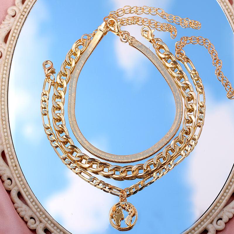3pcs World Map Anklets For Women Bohemian Multilayer Anklet Jewelry-Anklets-Arimonz-Arimonz