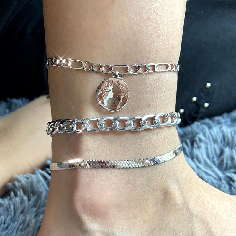 3pcs World Map Anklets For Women Bohemian Multilayer Anklet Jewelry-Anklets-Arimonz-Arimonz