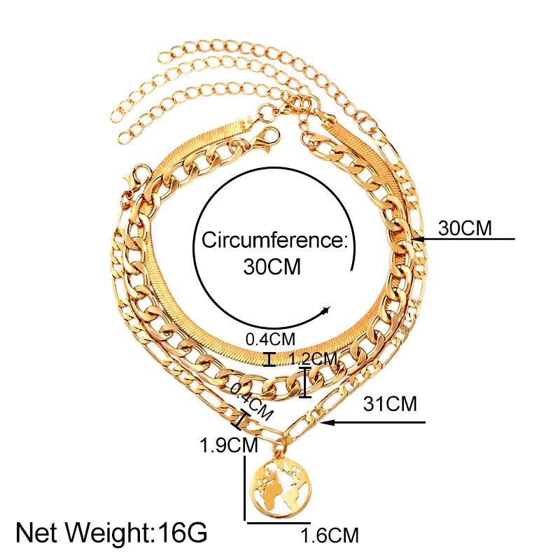 3pcs World Map Anklets For Women Bohemian Multilayer Anklet Jewelry-Anklets-Arimonz-Arimonz