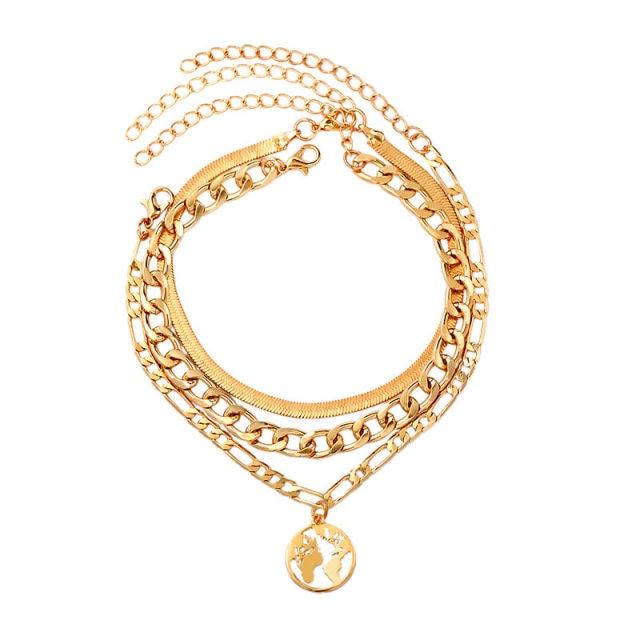 3pcs World Map Anklets For Women Bohemian Multilayer Anklet Jewelry-Anklets-Arimonz-Gold-Arimonz