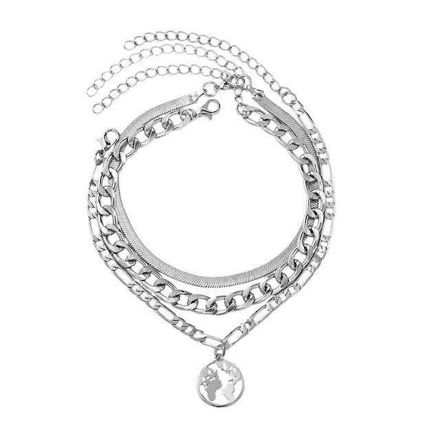 3pcs World Map Anklets For Women Bohemian Multilayer Anklet Jewelry-Anklets-Arimonz-Silver-Arimonz