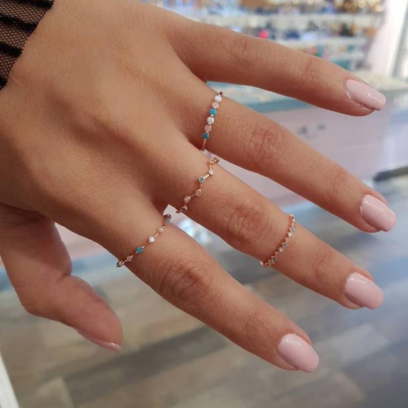 4pcs Wave Colorful Round Rings Geometry Charm Ring-Rings-Arimonz-Arimonz