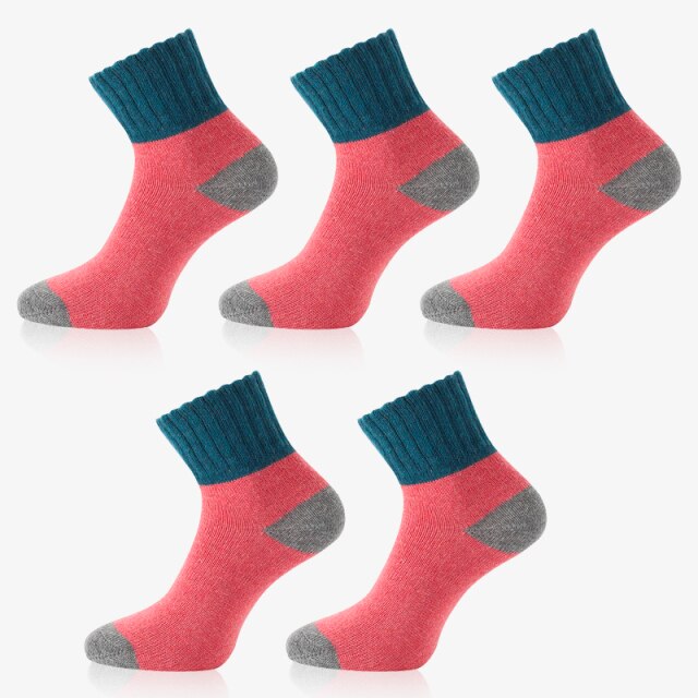 5 Pairs Women Winter Socks Vintage Patchwork Rabbit Wool Cotton Socks-Socks & Tights-Arimonz-Blue-Arimonz