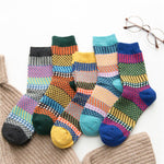 5 Pairs Women Winter Socks Vintage Patchwork Rabbit Wool Cotton Socks-Socks & Tights-Arimonz-Checkered Line-Arimonz