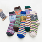 5 Pairs Women Winter Socks Vintage Patchwork Rabbit Wool Cotton Socks-Socks & Tights-Arimonz-Deer Pattern-Arimonz