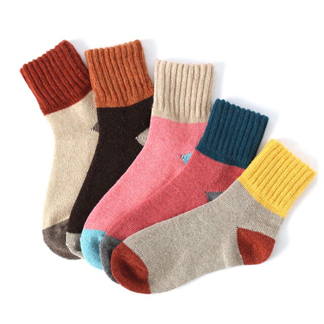 5 Pairs Women Winter Socks Vintage Patchwork Rabbit Wool Cotton Socks-Socks & Tights-Arimonz-Multicolor-Arimonz