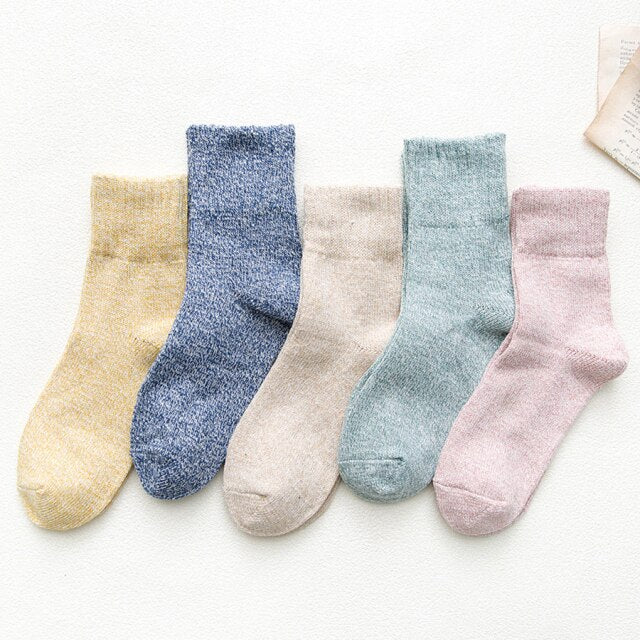 5 Pairs Women Winter Socks Vintage Patchwork Rabbit Wool Cotton Socks-Socks & Tights-Arimonz-Pastel-Arimonz