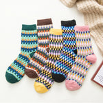 5 Pairs Women Winter Socks Vintage Patchwork Rabbit Wool Cotton Socks-Socks & Tights-Arimonz-Stripes-Arimonz
