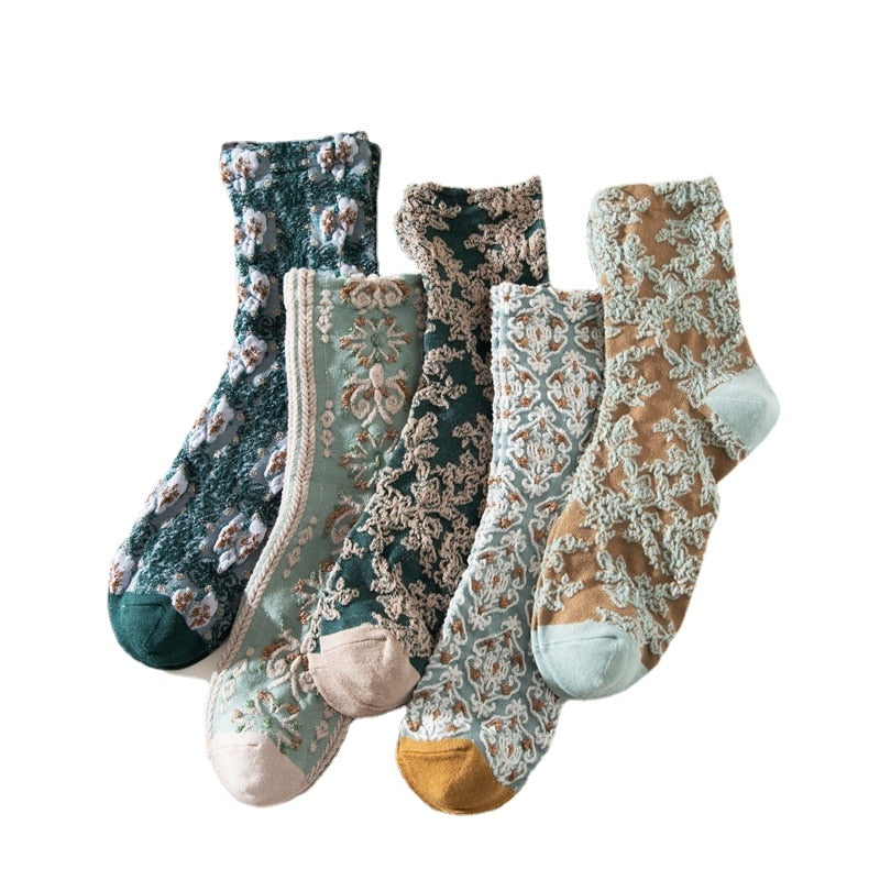 5 Pairs Street Socks Women's Socks Vintage Mid Tube Spring Socks