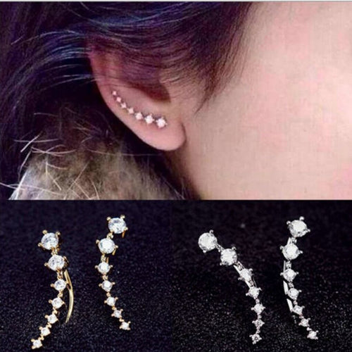 7 Crystal Ear Cuffs Hoop Climber Stud Earrings Star Ear Stud Pin-Earrings-Arimonz-Arimonz
