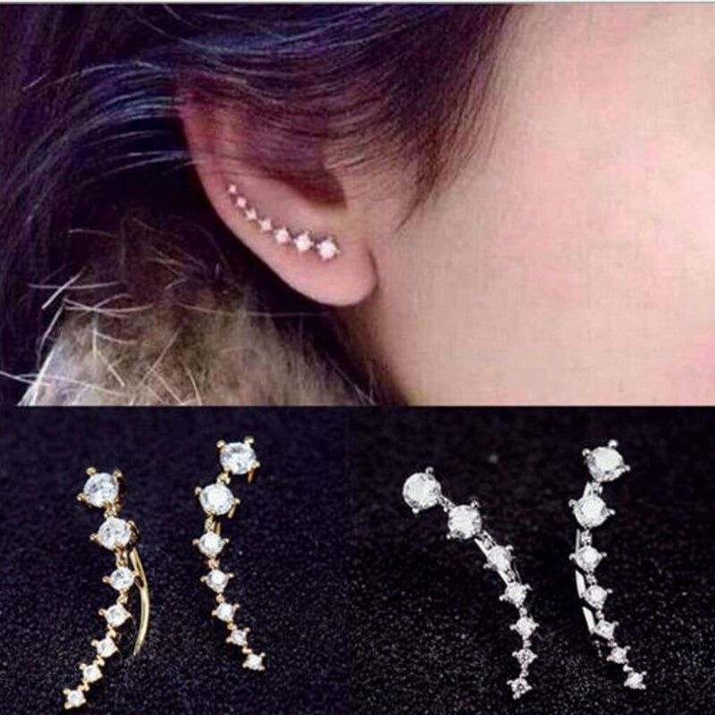 7 Crystal Ear Cuffs Hoop Climber Stud Earrings Star Ear Stud Pin-Earrings-Arimonz-Arimonz