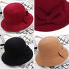 Winter Fedoras Women Hat Elegant Vintage Bowknot Wool Ladies Hat Dome
