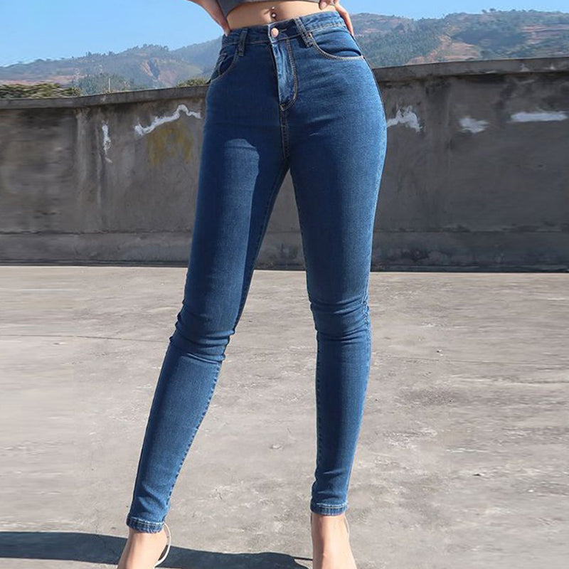 High Waisted Jeans Woman Stretchy Denim Trousers Skinny Pencil Jeans