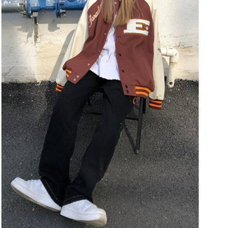 Brown Jacket Baseball Bomber Female Zip Up Jacket Streetwear Clothing