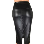 Back Split Women Skirt Black Bodycon Skirt High Waist PU Leather Skirt