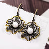 Lotus Flower Earrings Hollow Created Pearl Black Gold Color Earrings