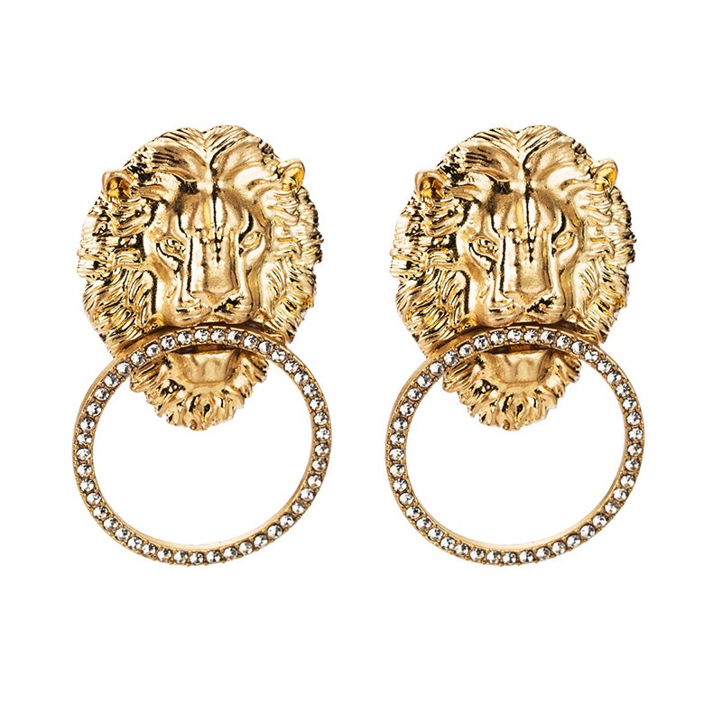 Fashionable and Changeable Antique Gold Lion Pattern Dangle Earrings
