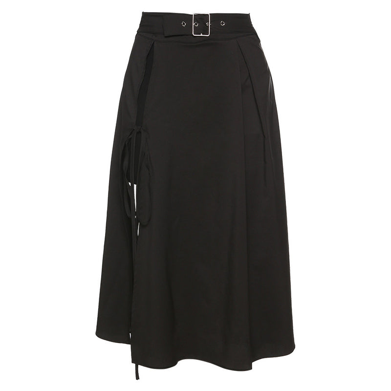High Waist Black Midi Skirt Women Summer Casual Split Long Skirt