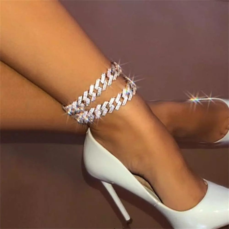 Cuban Link Chain Anklet Bracelet For Women Rhinestone Anklets