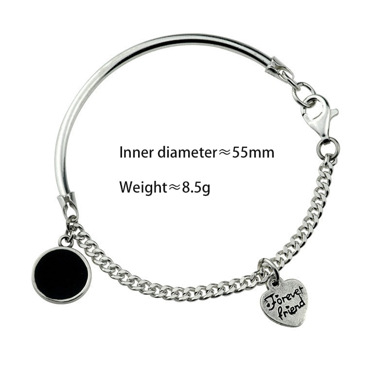 Heart-Shaped Bracelet Trend Cool Accessories Women Round Black Disc Bangles