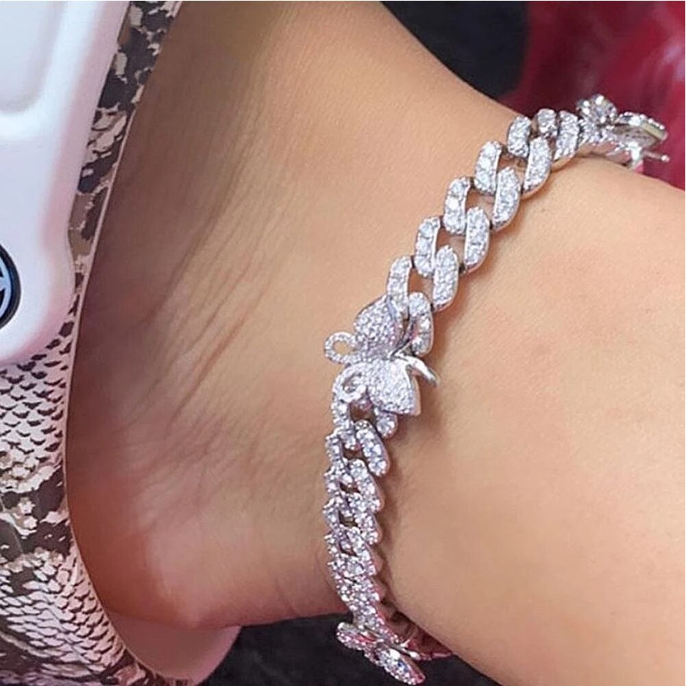 Cuban link deals butterfly ankle bracelet