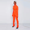 Rib Jumpsuit For Women Zipper Long Sleeve Rompers Casual Outfits