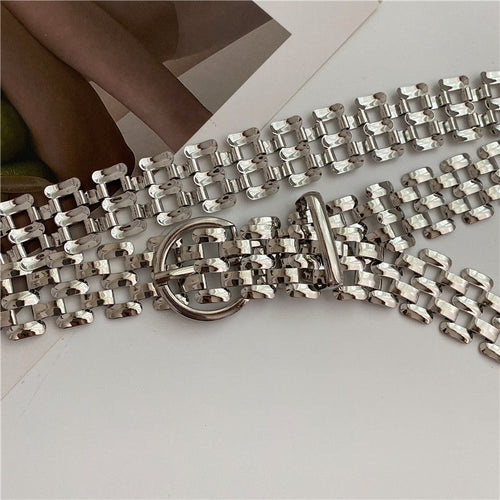 Waist Chain Elegant Silver Metal Chain Strap Pin Buckle Waist Chain