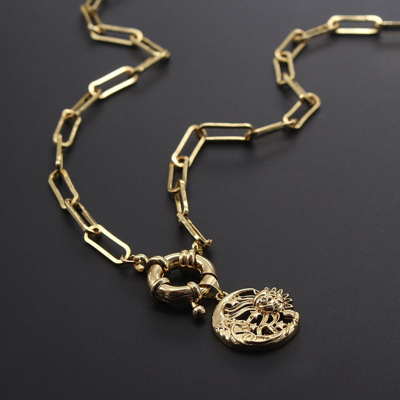 Zircon Moon Pendant Necklace Unique Design Chunky Chain Necklace