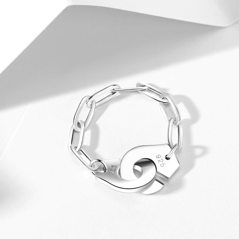Sterling Silver Handcuff Ring White Paper Clip Chain Menottes Ring