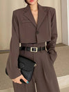 2pc Office Lady Blazer Suits Vintage Women Long Sleeve Short Blazer