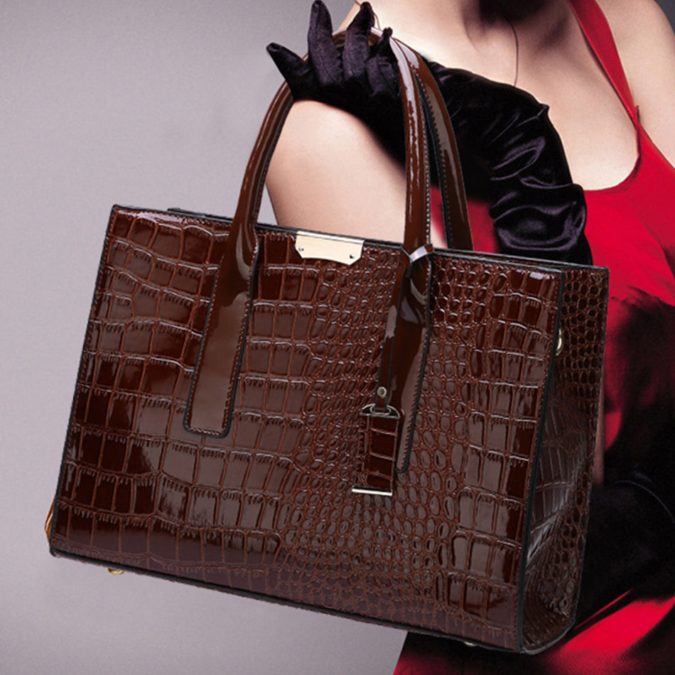 Pantent Leather Faux Crocodile Crossbody Shoulder Handbags For Women