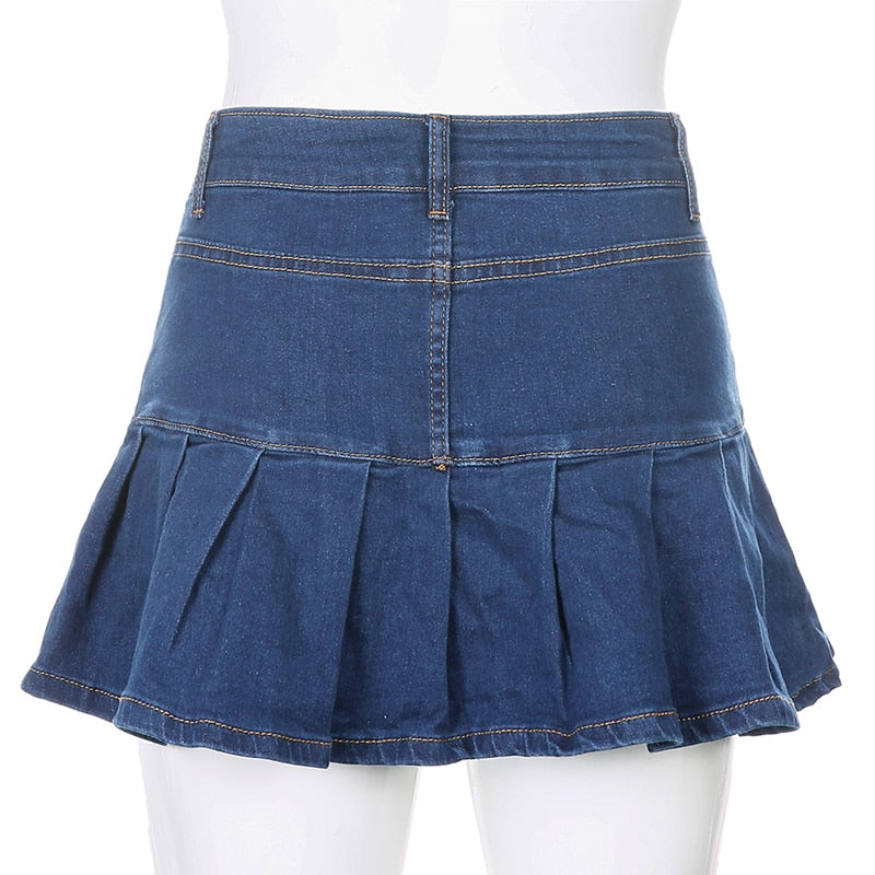 Short A-Line Denim Skirt For Women Pocket Above Knee Skirt Mini Skirts