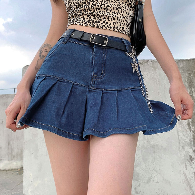 Short A-Line Denim Skirt For Women Pocket Above Knee Skirt Mini Skirts