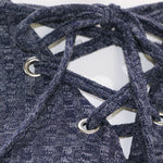 Women Long Sleeve V Cross Bandage Neck Knitted Bodycon Jumpsuit