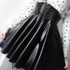 Women's Skirts Bandage Faux Leather Black Mini Pleated Skirts