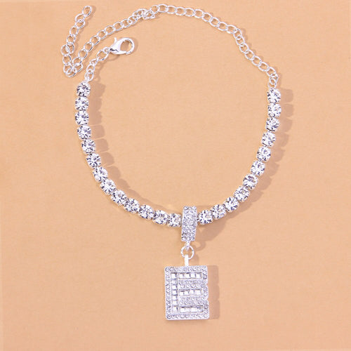 A-Z Initial Baguette Letter Anklet Stainless Steel for Women