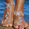2Pcs Set Rhinestone Leaf Finger Anklet for Women Leaf Harness Anklet