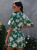 Front Allover Floral Print Belted Playsuits Wide Leg Pants Rompers