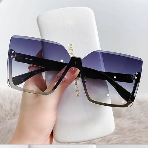 Unique Women's Square Rimless Sunglasses Oversized Shades for Women