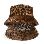 Winter Leopard Faux Fur Bucket Hat Women Thick Warm Fisherman Hat