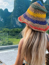 Woman Sun Straw Handmade Rainbow Striped Crochet Beach Bucket Hat