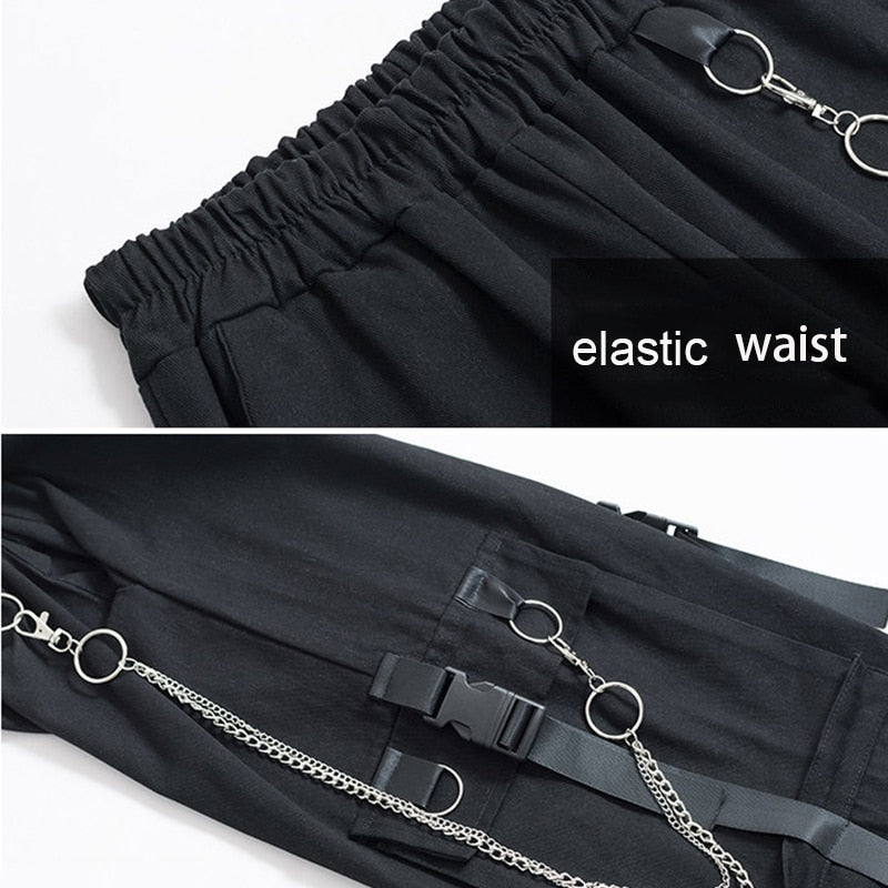 High Streetwear Women's Cargo Pants Black Ribbon Pocket Jogger Elastic Waist  Harajuku Pant Punk Females Trousers Harem Pants | Wish