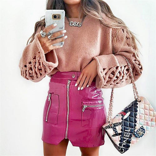 A-line Faux Leather Skirt-Skirts-Arimonz-Arimonz