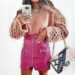 A-line Faux Leather Skirt-Skirts-Arimonz-Pink-S-Arimonz