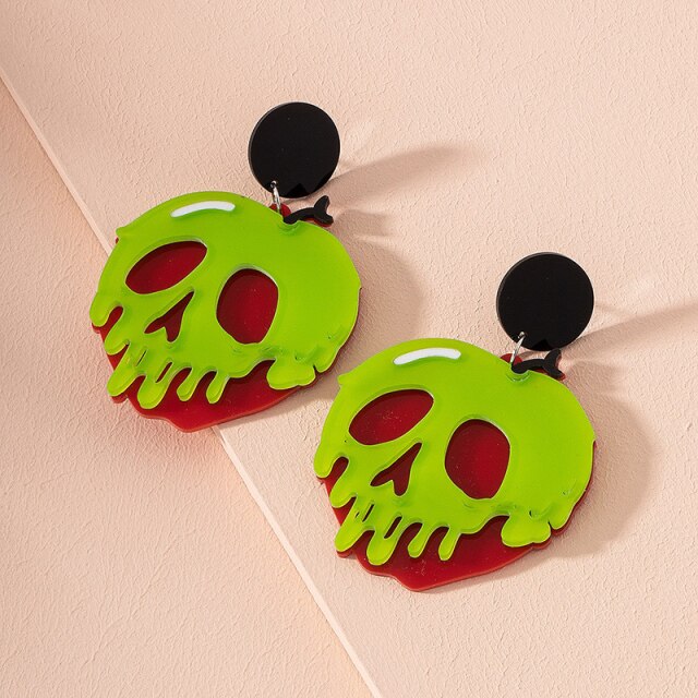 Acrylic Heart Skull Head Piercing Earrings Fashion Jewelry Earring-Drop-Arimonz-watermelon red-Arimonz