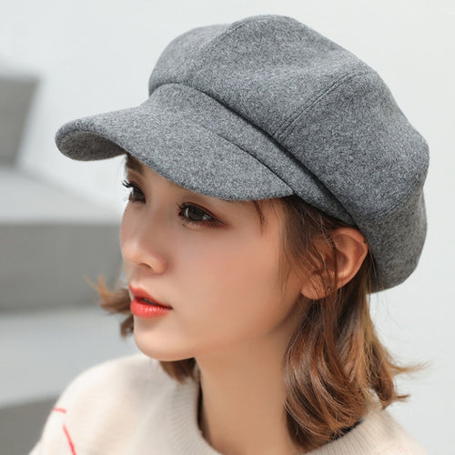 Adjustable Winter Beret for Women Solid Plain Octagonal Newsboy Cap-Women's Caps-Arimonz-Arimonz