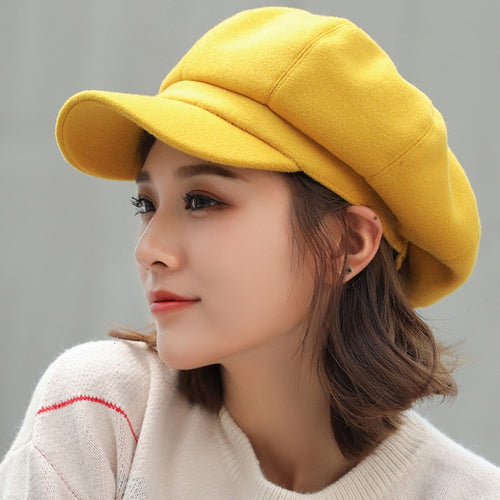 Adjustable Winter Beret for Women Solid Plain Octagonal Newsboy Cap-Women's Caps-Arimonz-Arimonz