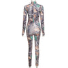 Aesthetic Print Jumpsuit Women Zip Up Skinny Elastic Turtleneck-Night Out Jumpsuits & Rompers-Arimonz-Arimonz
