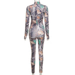 Aesthetic Print Jumpsuit Women Zip Up Skinny Elastic Turtleneck-Night Out Jumpsuits & Rompers-Arimonz-Arimonz